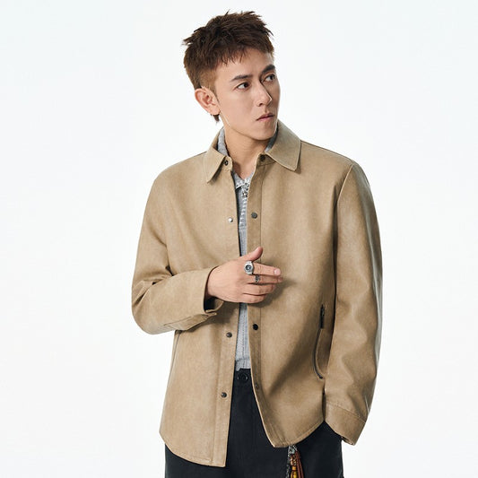 Men New Leather Jacket Men's Retro Black Classic Turn Collar Leather Jackets Trendy Cool Jacket Motorcycle Faux Leather Jacket