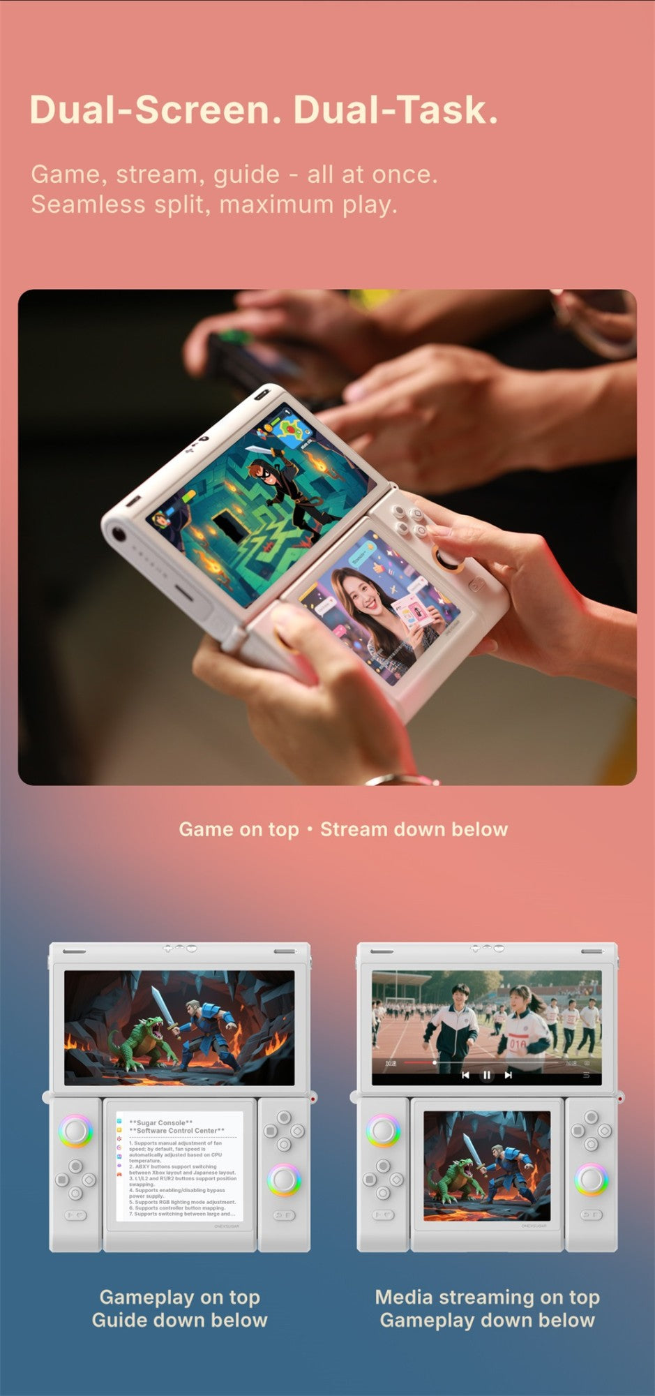 OneXugar SUGAR 1 Foldable Dual OLED Handheld Game Console Android 14 Snapdragon G3 Gen3 16GB 512GB Portable Gaming Handheld