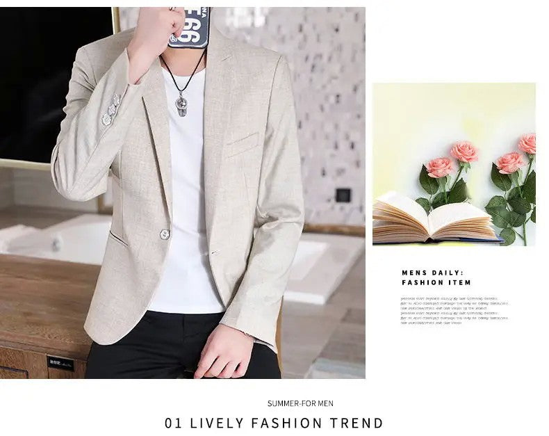 Men Blazer Slim Fit Fashion Business Handsome Gentleman Korean Version of British Style Leisure Slim Solid Color Wedding Work