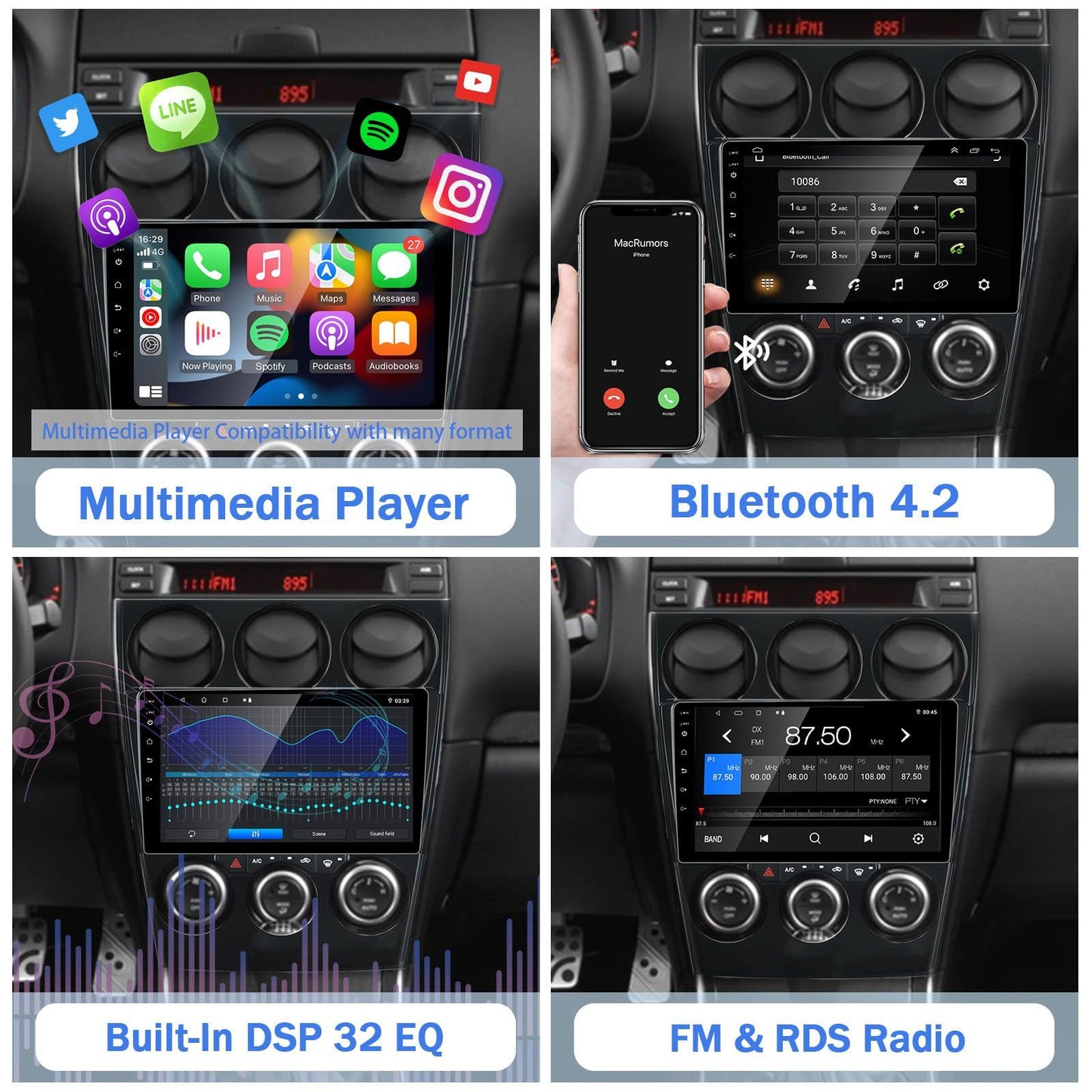 Rádio Automotivo ANYFAR para Mazda 6 Atenza 2002-2008 Android 13 Wireless CarPlay Android Auto GPS Navegação WiFi Bluetooth FM 2G+32G