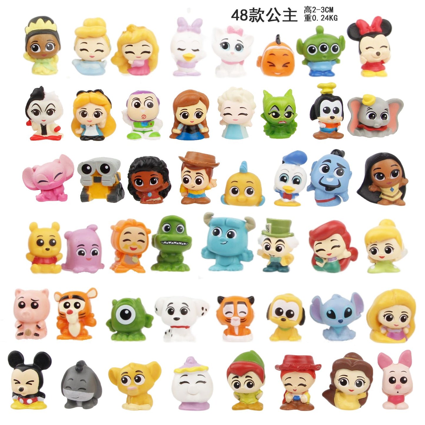 48 pçs/conjunto de Brinquedos de Figuras de Ação em PVC de Princesas e Mickey da Disney, Wall E, com 2-3cm de Altura
