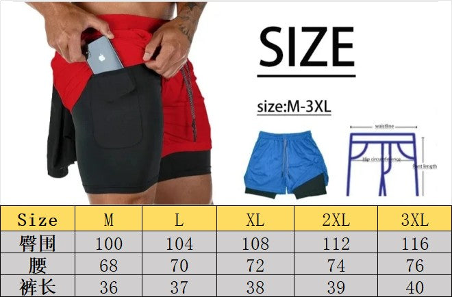 Fitness 2-in-1 training shorts, suitable for men, beach running quick-dry shorts, outdoor sports shorts, fitness basketball shor