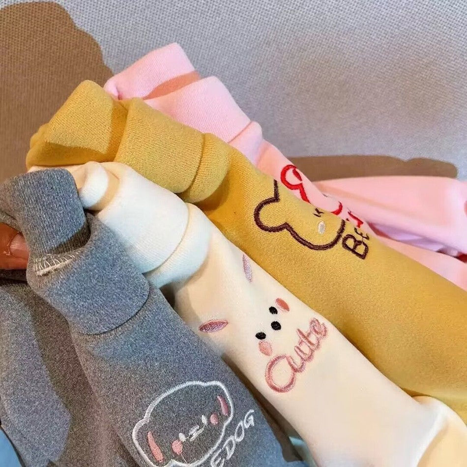 Warm and Cozy Unisex Children Fleece-Lined Base Layer Animal Sweatshirt Tops for Autumn and Winter Girls Cute Outerwear Clothes