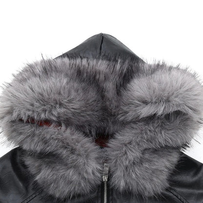 Vintage Men Winter Jackets Fur Collar Fleece Warm Parkas Coats Streetwear Harajuku Leather Jackets Casual Padded Jackets Outwear