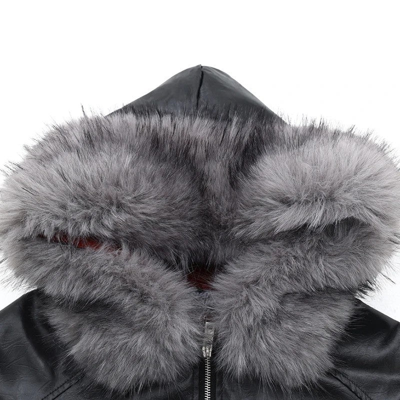 Vintage Men Winter Jackets Fur Collar Fleece Warm Parkas Coats Streetwear Harajuku Leather Jackets Casual Padded Jackets Outwear