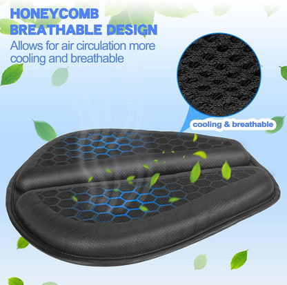 Almofada de assento de motocicleta com absorção de choque, descompressão em gel colmeia 3D, almofada de assento de motocicleta universal confortável