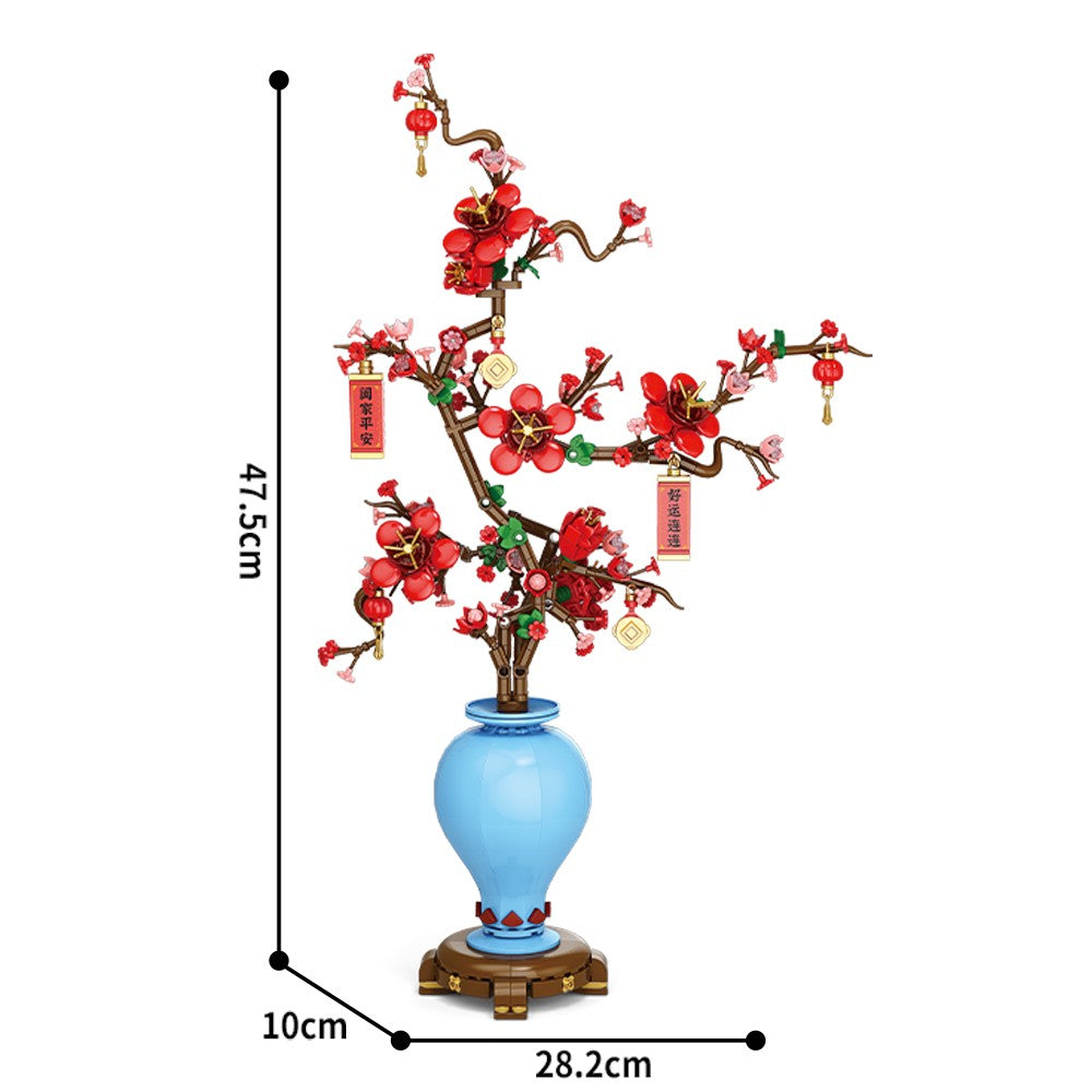 City Creativity Flower Bouquet Peach Blossom Narcissus Bonsai Potted Plant Building Blocks Model New year Home Decoration 2025