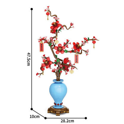 City Creativity Flower Bouquet Peach Blossom Narcissus Bonsai Potted Plant Building Blocks Model New year Home Decoration 2025