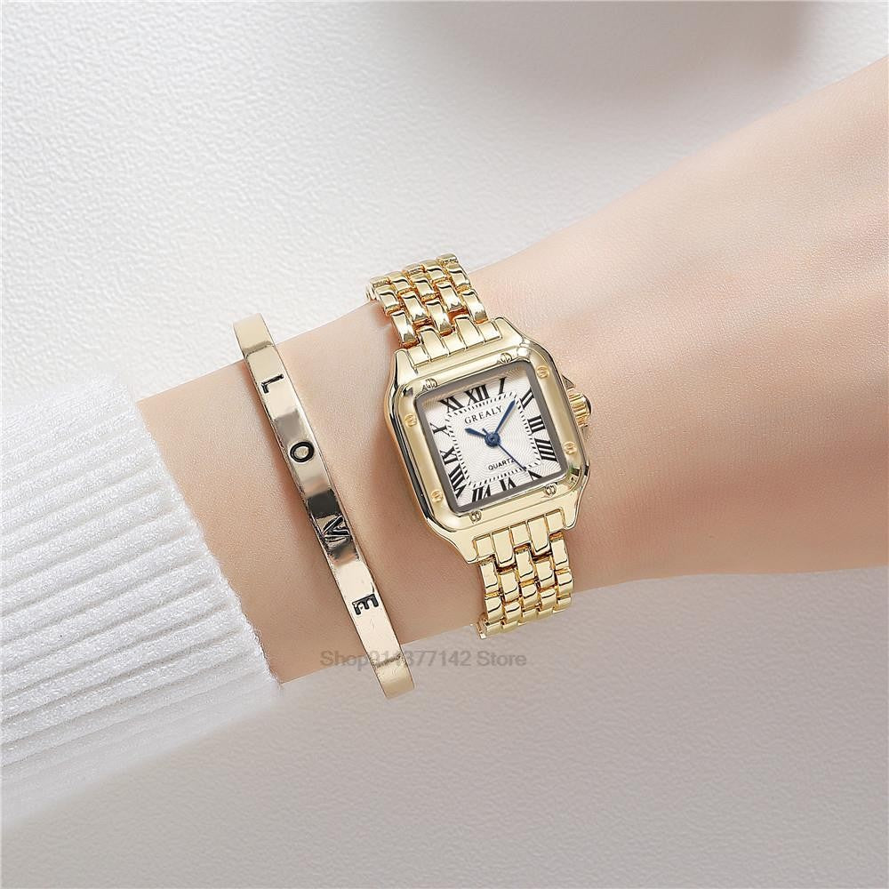 2025 Luxury Women's Fashion Square Watches Gold Alloy Strap Ladies Quartz Wristwatches Qualities Female Roman Scale Clock