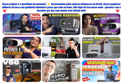 Projetor VEVSHAO A22 Full HD 1080P 4K 1000ANSI Android WiFi Foco Automático 10W*2 Projetor de Home Theater para Reuniões de Escritório e Vídeo