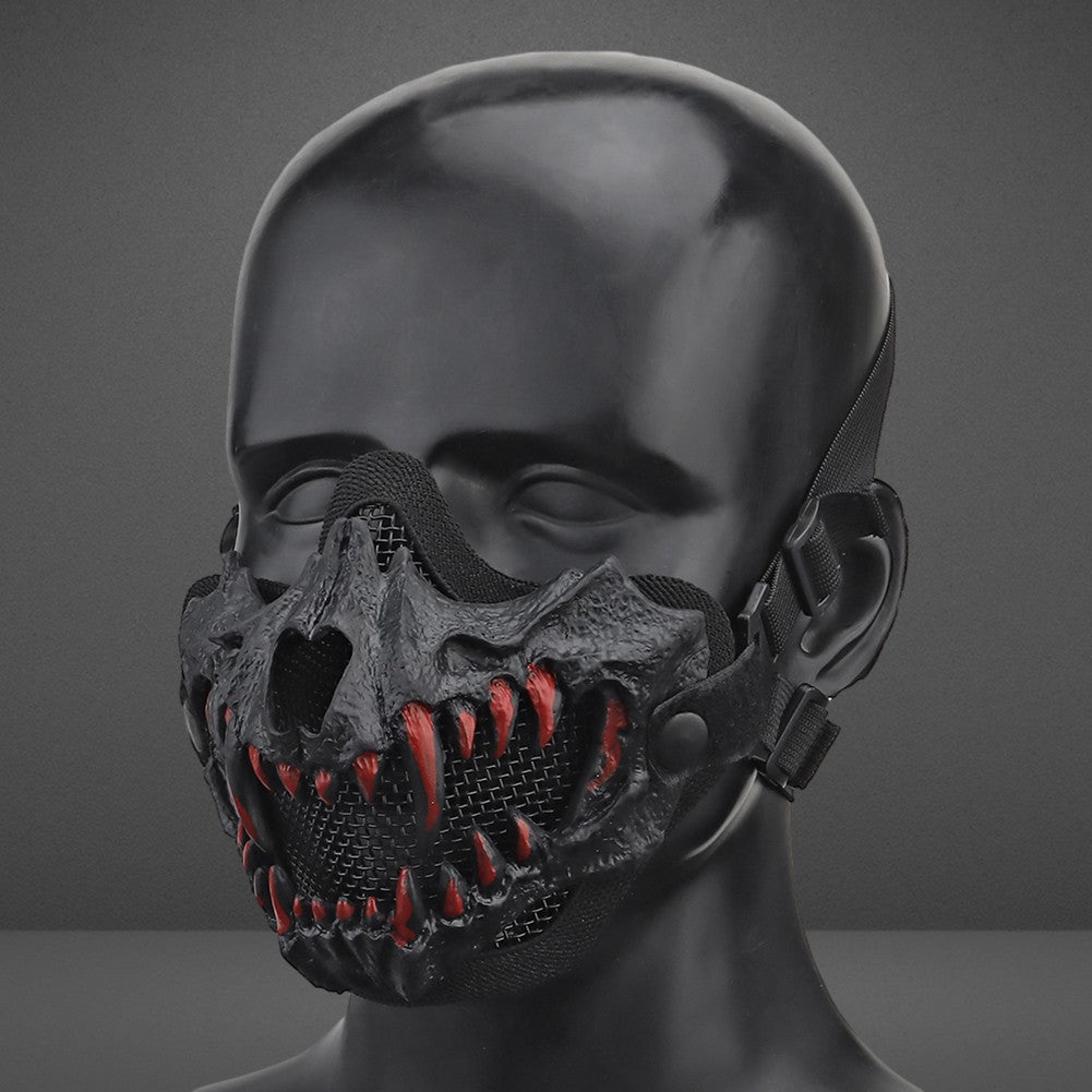 Fangs Cosplay Airsoft Mask Multipurpose Half Face Mask Adjustable Strap Breathable Headwear Halloween Horror Party Decor