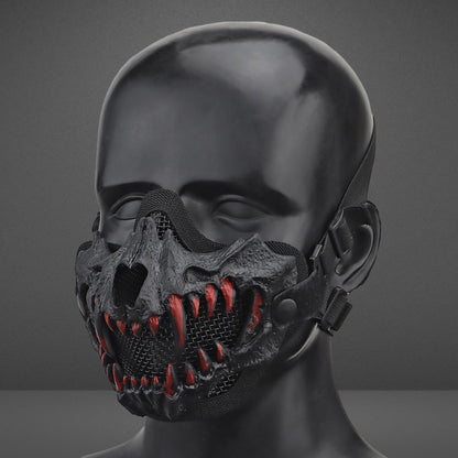 Fangs Cosplay Airsoft Mask Multipurpose Half Face Mask Adjustable Strap Breathable Headwear Halloween Horror Party Decor
