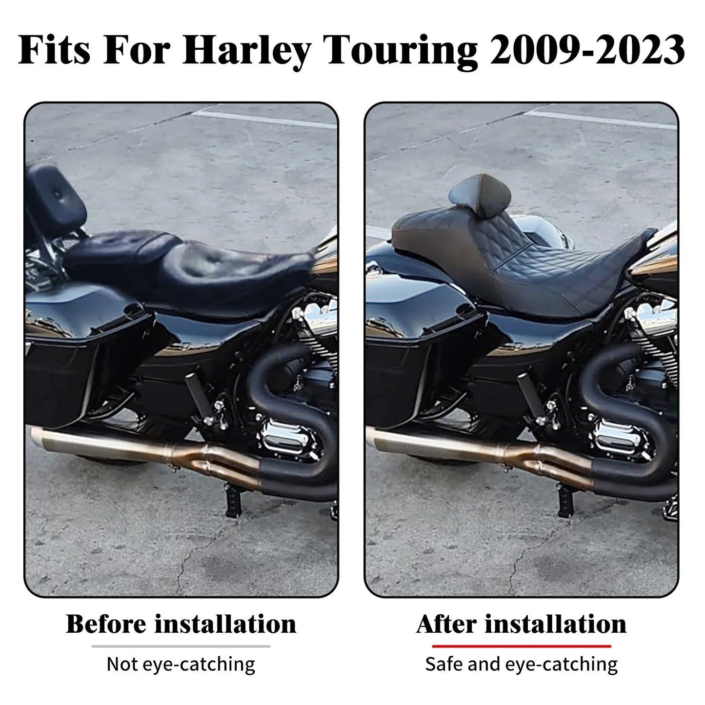 Assento de motocicleta para motorista e passageiro com encosto para Harley Touring Street Glide Road King FLHTK 09-2023