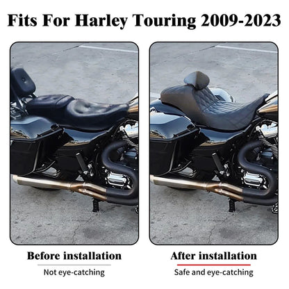 Assento de motocicleta para motorista e passageiro com encosto para Harley Touring Street Glide Road King FLHTK 09-2023