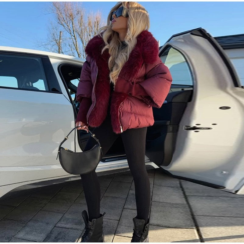 Vintage Women's Fur Coat Elegant Furs Collar Puffer Thicken Full Sleeve Jacket With Furs Female 2025 Autumn Winter Woman Coats