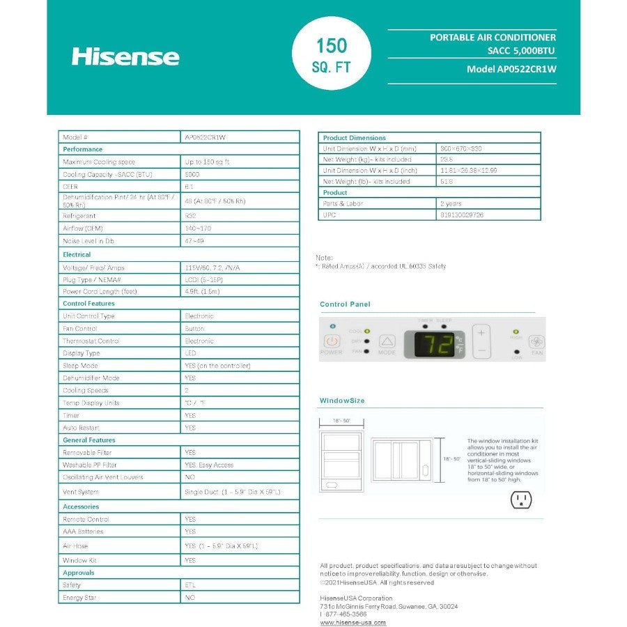 Ar-Condicionado Portátil AP0522CR1W 5000 BTU DOE 115 Volts Ventilado Recondicionado para Uso Doméstico/Escritório Corpo de Alumínio Branco Eficiente em Energia