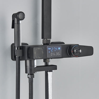 Black Digital Display Thermostatic Shower Faucet Bathroom Thermostatic 4 ways Rainfall Shower Mixer Tap,Shelf and Bidet Faucets