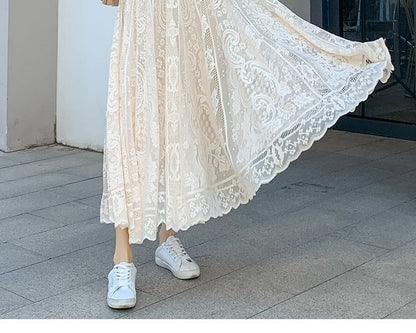 Plus Size plus Size Lace Hollow out f Skirt mid Waist Long Sle Fairy Skirt A-Line Umbrella Skirt Trendy Women's Clothing