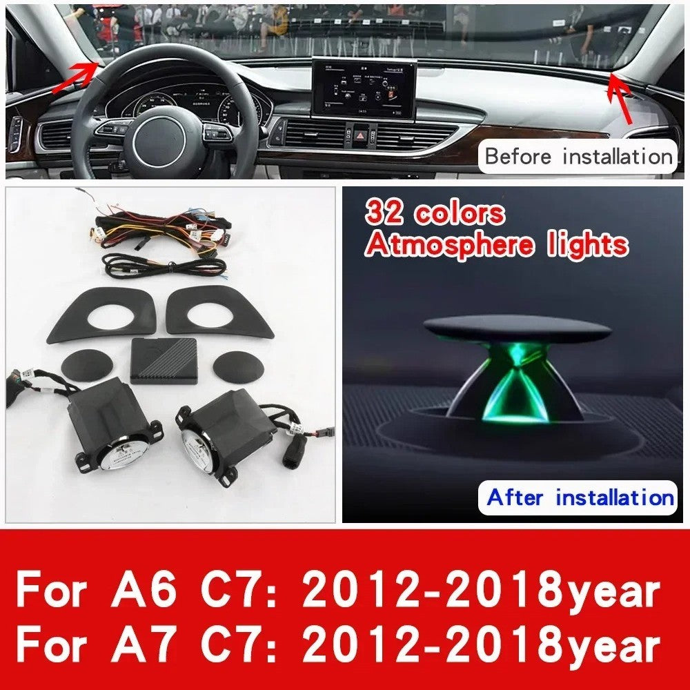 Elevador Tweeter para alto-falante com luz ambiente para Audi A6 C7 C8 A7 A4 A5 B8 B9 Q5 2017-2024 corneta de painel central Lâmpada profissional