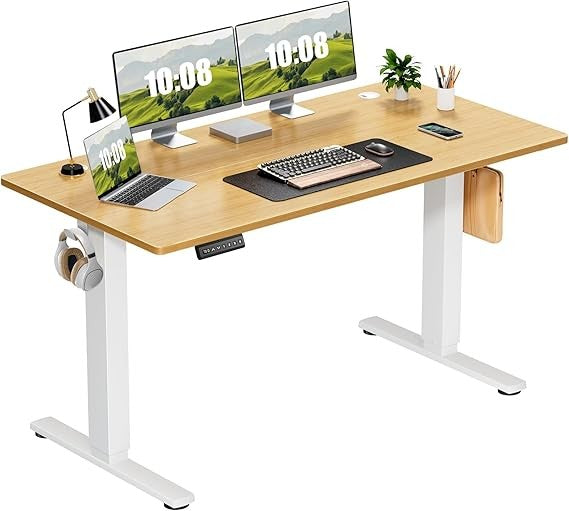 Electric Adjustable Height Standing Desk - 55 x 24 inch Sit to Stand Up Desk with Splice Board, Rising Home Office Computer Tab