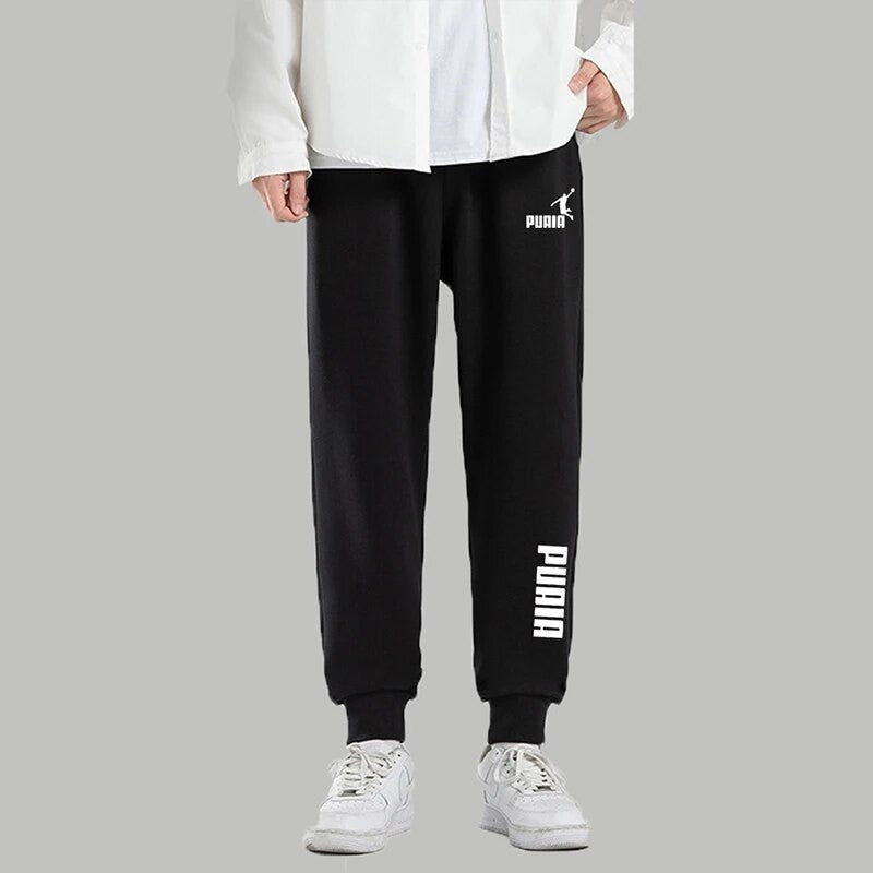Calça de moletom masculina estampada PUAIA, calça de corrida primavera outono, fitness, caimento folgado, roupa de cor sólida, calça streetwear