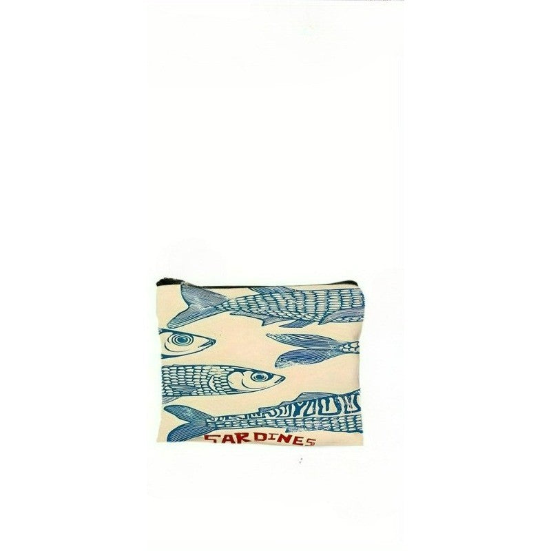 Blue Sardine Artwork Tote Bag Beach Bag with Makeup Bag Vibrant Design Reusable Shopping Bag Shoulder Bag Travel Toiletry Bag