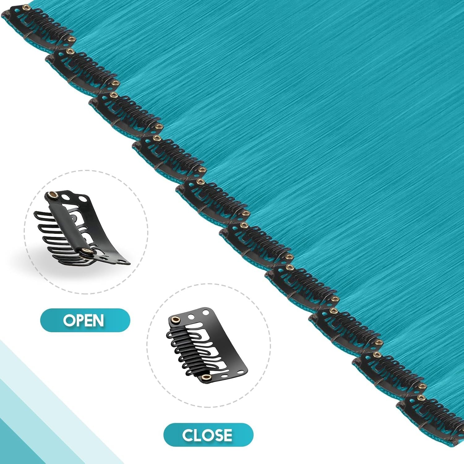 12 PCS Teal Blue Hair Extensions Clip in, Colored Party Highlights Extension for Kids Girls Synthetic Hairpiece Straight 22 inch