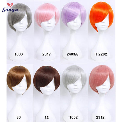 Peruca curta sintética Snoya 30cm roxo azul vermelho amarelo fibra de alta temperatura Peruca para festa a fantasia Cosplay 23 cores