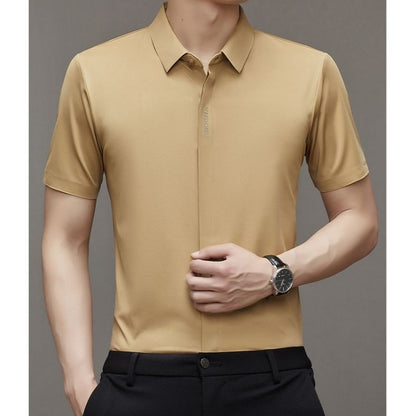 High end  Mulberry Silk Men Short Sleeve Business Shirt Wrinkle Resistant Button Invisible Top Elastic Luxurious Men Shirts