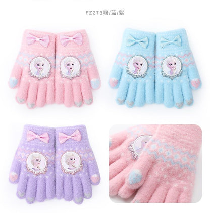 Disney Frozen Elsa desenho animado fofo e feminino coração outono e inverno luvas infantis grossas e quentes à prova de frio com dedos inteiros para atividades ao ar livre