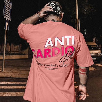 summer ANTI CARDIO Oversized sports t shirt short sleeves cotton t shirt Gym Fitness Male Training Workout Cotton Tees Tops
