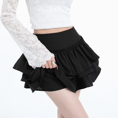 Seoulish Spring Summer Women's Cake Short Skirts 2025 New High Waist Vintage Black Korean Pleated Ball Gown Skirts Female
