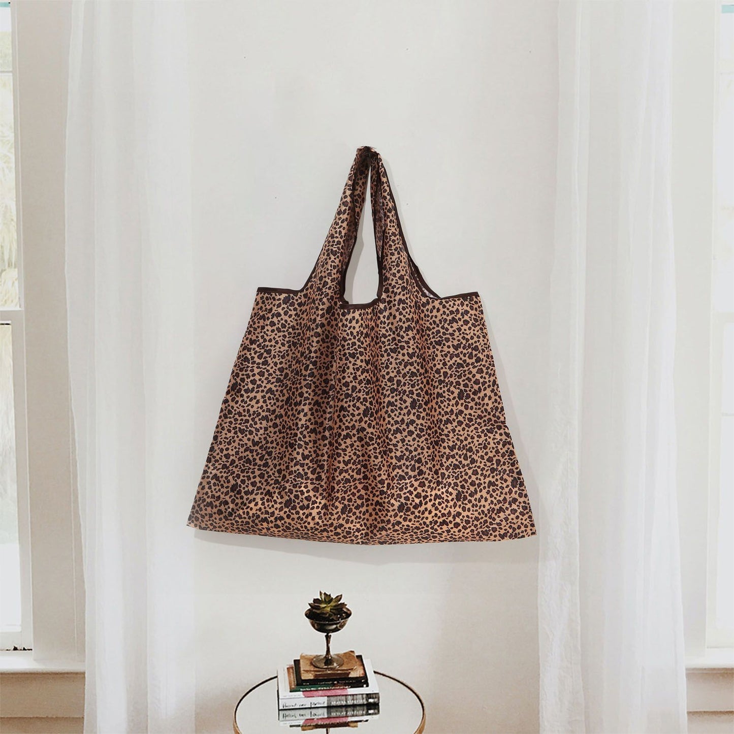 Grocery Tote Bags Leopard Floral Printed Large Capacity Folding Bag for Shopping Environment Grocery Storage Bag Recycle Use