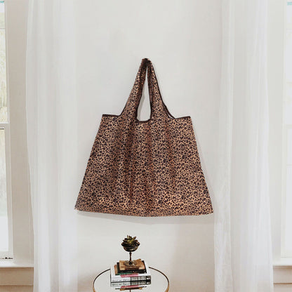 Grocery Tote Bags Leopard Floral Printed Large Capacity Folding Bag for Shopping Environment Grocery Storage Bag Recycle Use