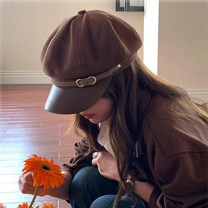 Retro British Style Beret for Women, Versatile Octagonal Newsboy Cap for Big Head Circumference Spring Autumn Hat