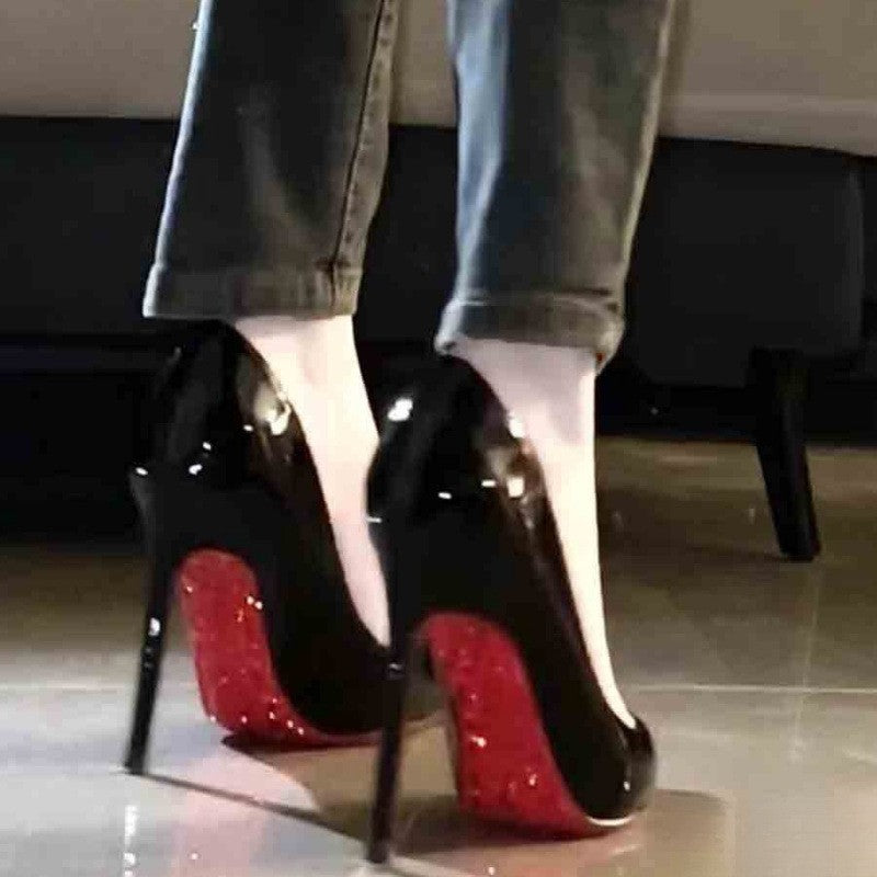 High-heeled women's slim heel spring/autumn new style black sole pointed toe single shoes in 2025