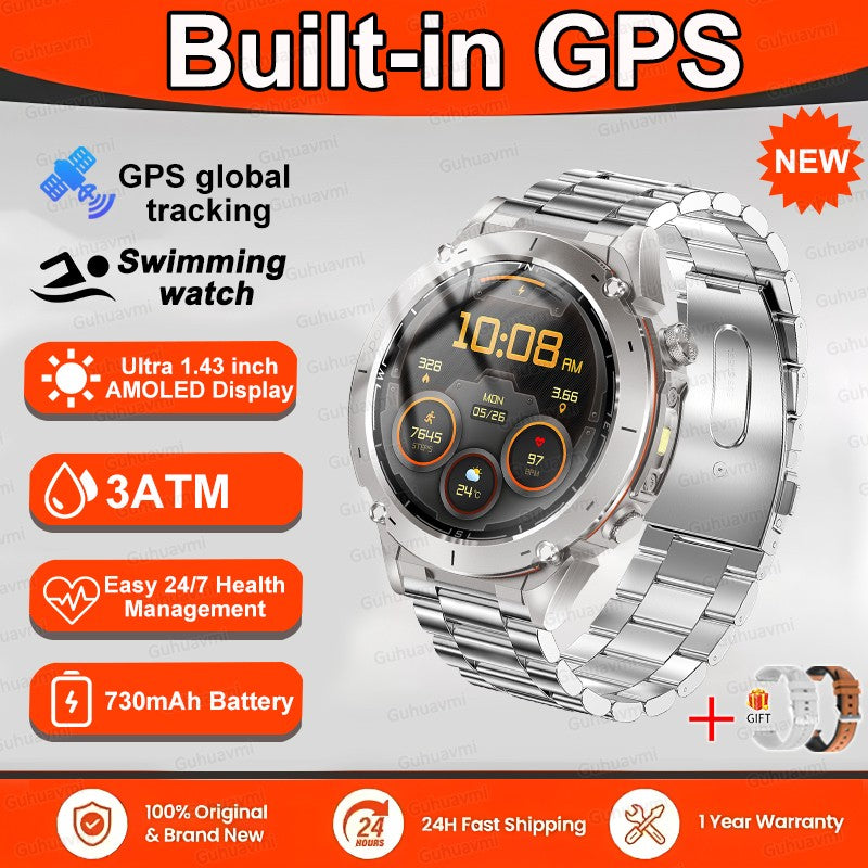 Novo T-Rex 3 GPS Smart Watch AMOLED de 1,43" à prova d'água 10ATM GNSS de banda dupla integrado Bússola Militar Esportivo Smartwatch Pulseira Masculina