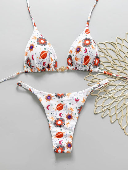 2025 New Sexy Retro Prints Brazilian Mciro Bikini Women Swimsuits Lace-up Swimwear Backless Biquini Swimsuits Beachwear