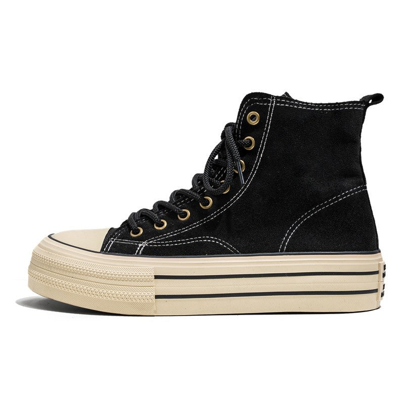 Novos Sapatos Masculinos de Cano Alto com Sola Plana, Botas de Trabalho Casuais para Exteriores com Sola Grossa, Sapatos Masculinos para Caminhada, Tênis de Lona de Cano Alto para Casais