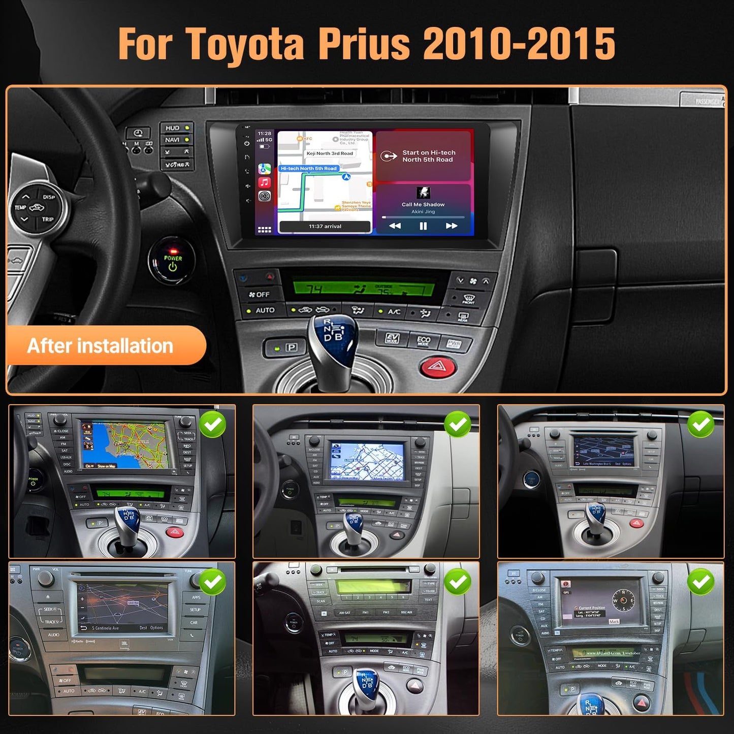 Tela de toque IPS de 9 polegadas para rádio automotivo Prius com Carplay Android Auto/Bluetooth/GPS/WiFi/MIC+Canbus para Toyota Prius (compatível com J.B.L)