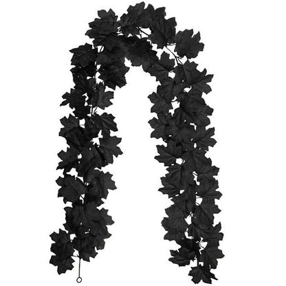 Halloween Artificial Vines Red Black Autumn Maple Leaves Fake Garland For Home Christmas Thanksgiving Party Fireplace Fall Decor
