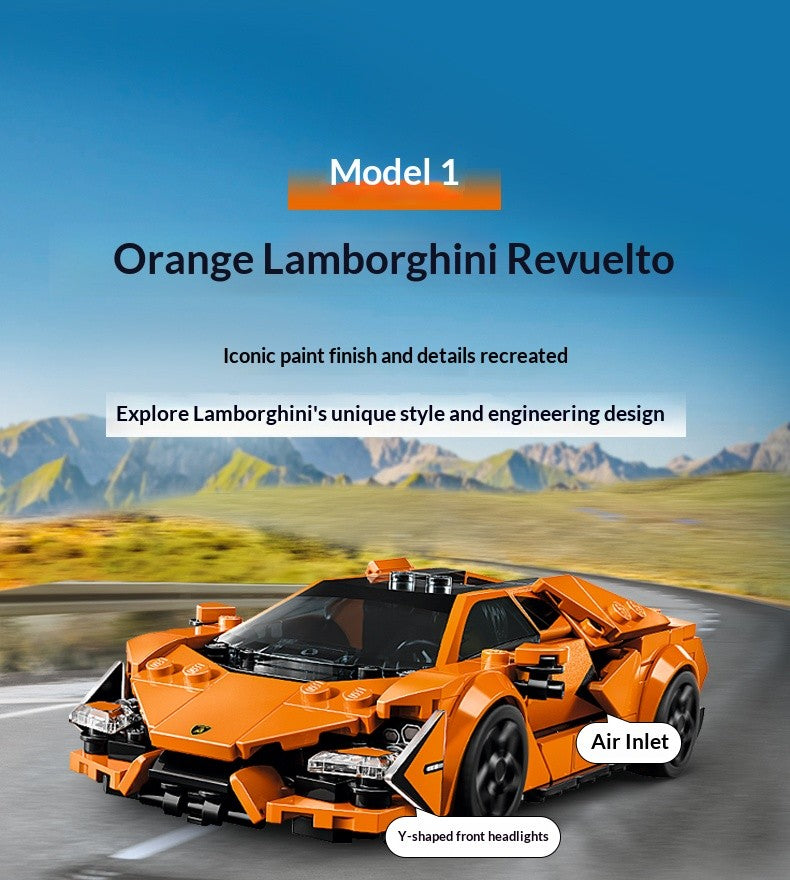Blocos de Lego, modelos de carros esportivos Lamborghini Revuelto e Huracán, brinquedos de montar carros, presentes para crianças e adultos
