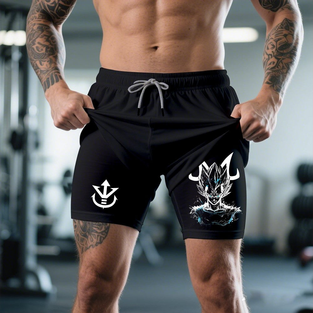 Dragon Ball Z Training Shorts Classic Goku Battle Pose Right Side Logo Text Adjustable Drawstring Waist Gym Wear