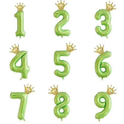 2Pcs 40Inch Fruit Green 0-10 Number Foil Balloon with Mini Gold Crown for Birthday Christmas Valentine Party Decor