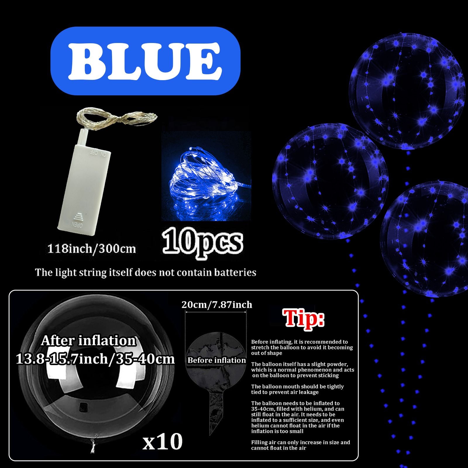10pcs LED Bobo Balloon (without battery) for wedding proposal decoration, birthday party, outdoor courtyard lighting decoration