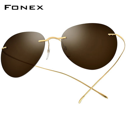FONEX Titanium Rimless Sunglasses Men Ultralight Frameless Austria Pilot Aviador Polarized Sun Glasses for Women Shades 85695