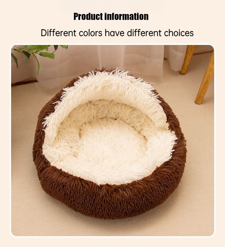 Cama para Pets 2 em 1 de Pelúcia Macia 50CM com Cobertura Redonda Cama para Gatos Colchão para Filhotes Quente Ninho Caverna para Cães Pequenos Tapetes