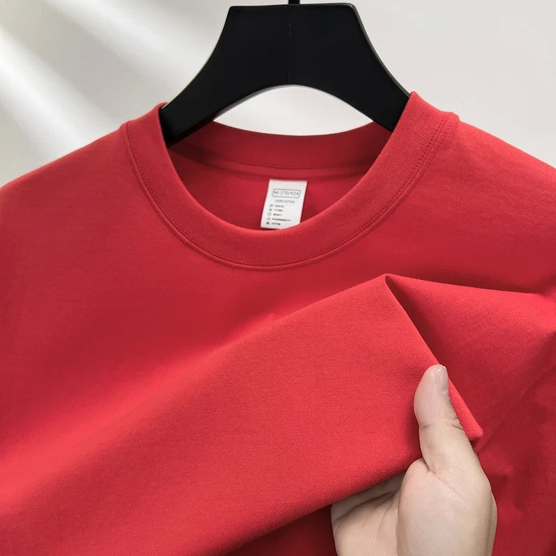 100% Pure Cotton Summer High-end Brand Men's Short Sleeve Round Neck Fashionable Style Half Sleeved Top Breathable T-shirt