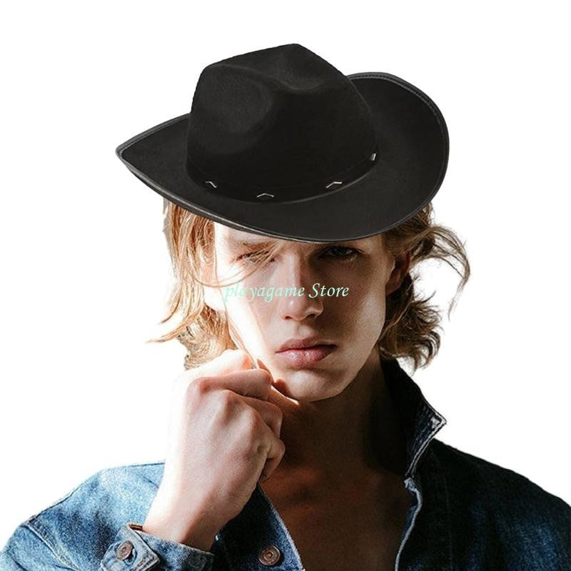 Y88A Cowboy Hat with Adjustable Rope Cowgirls Big Brim Party Accessory