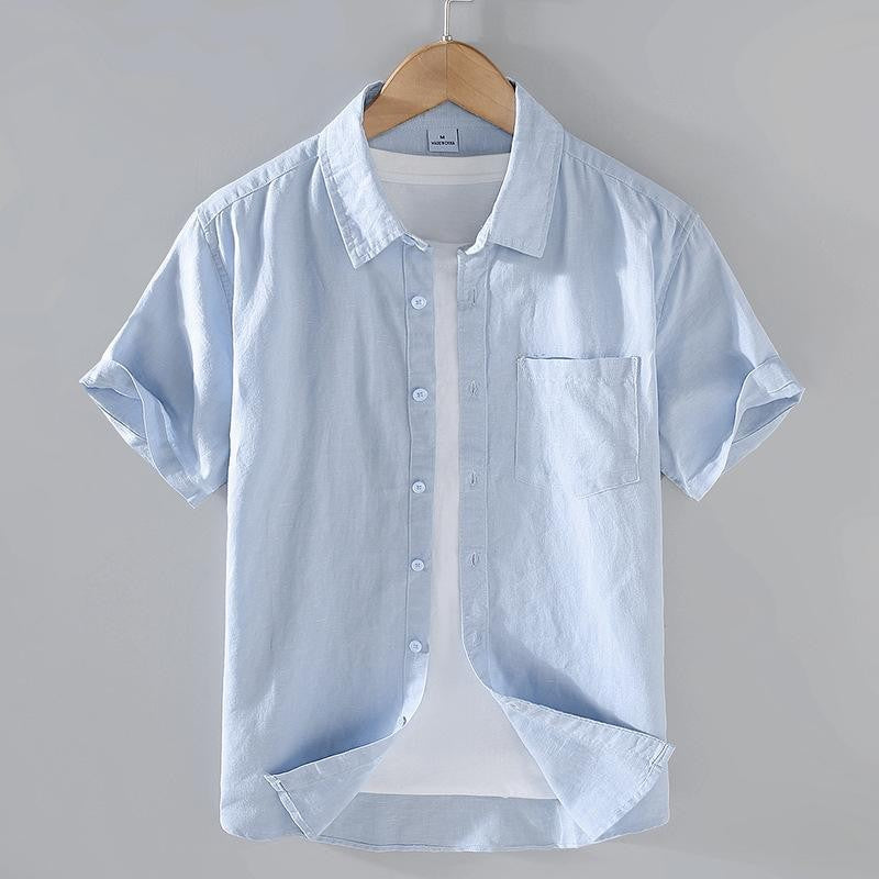 Cotton Linen Hot Sale Men's Short-Sleeved Shirts Summer Streetwear Plain Color Stand Collar Casual Beach Style Plus Size M-3XL